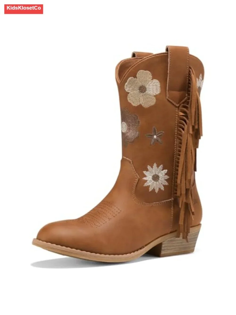 Girls Cowgirl Boots with Tassel Floral Embroidered Western Boots for Toddler
